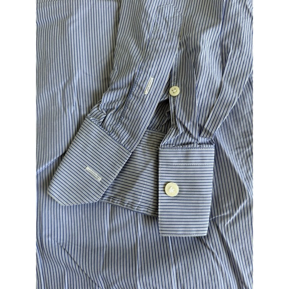 Lanvin Paris Men's Dress Shirt 15.5 39 Blue White Pinstripe 100% Made In Italy - Picture 5 of 9